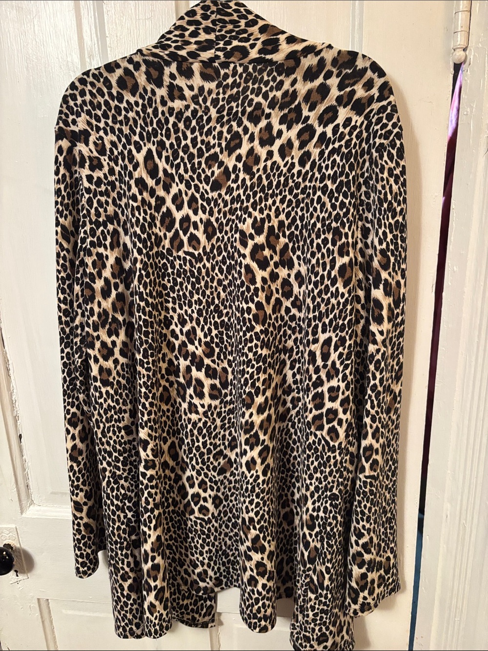 Leopard-Print Open-Front Robe Cardigan - Beige/Black - Picture 4 of 4